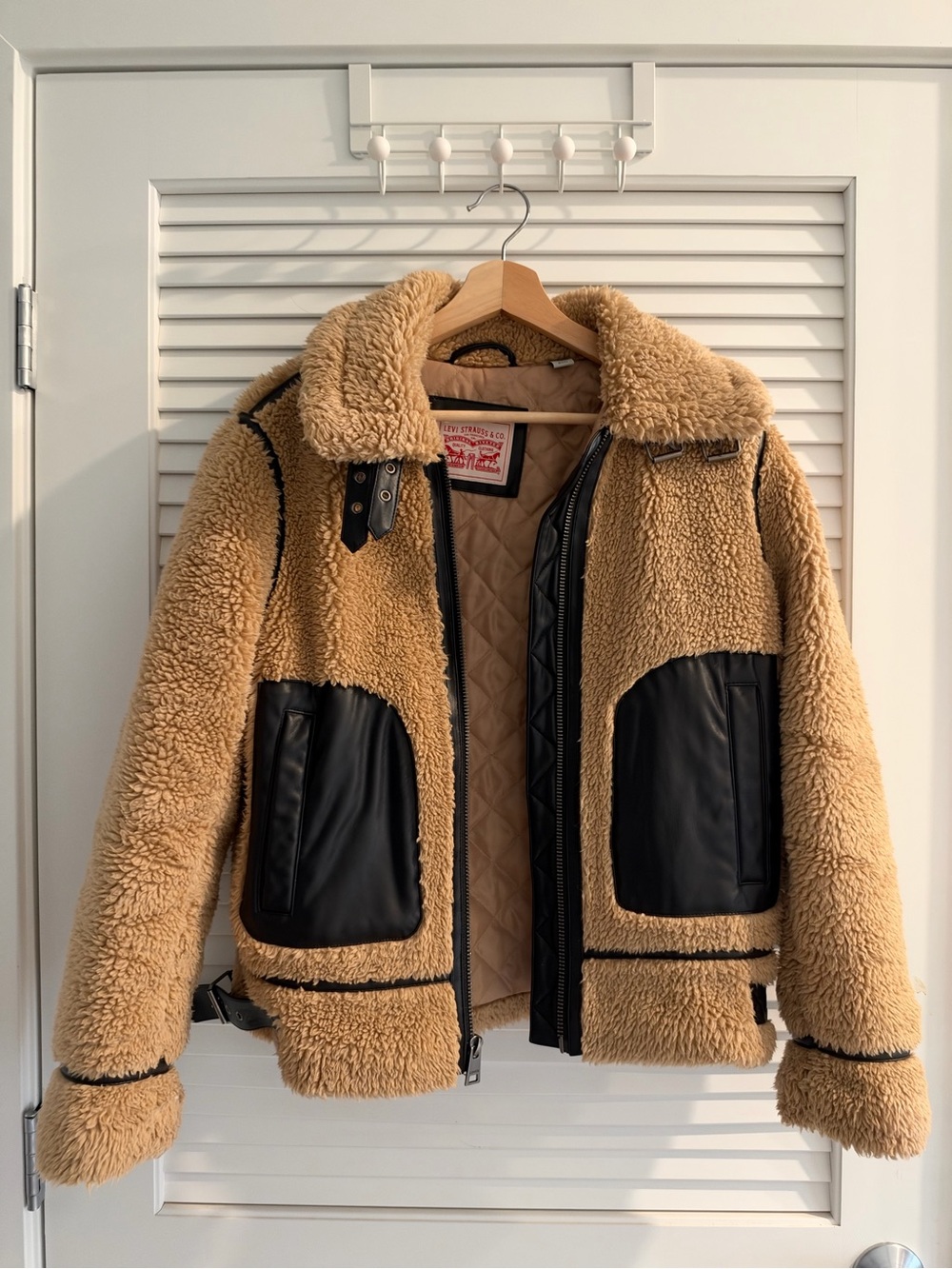 Levi's Faux Shearling Asymmetrical Moto Jacket Brown & Black XS